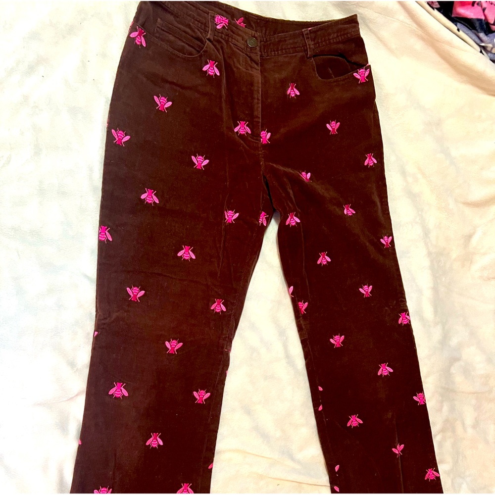 Lilly Pulitzer corduroy pants with embroidered bees